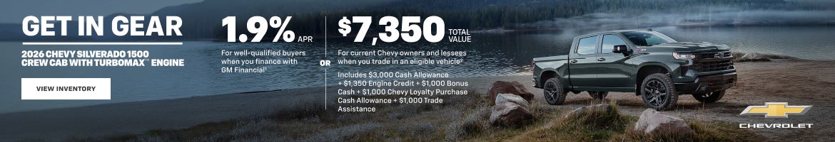 2026 Chevy Silverado 1500 Crew Cab with TurboMax Engine. 1.9% APR for well-qualified buyers when ...